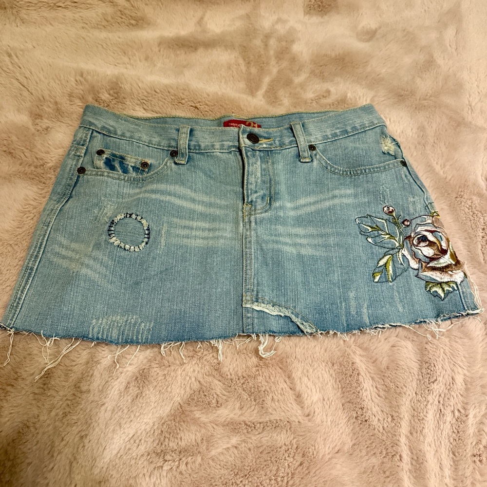 Forever 21 Light Blue Embroidered Denim Mini Skirt